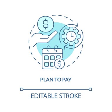 Plan to pay turquoise concept icon. Expenses management. Saving for college tip abstract idea thin line illustration. Isolated outline drawing. Editable stroke. Arial, Myriad Pro-Bold fonts used