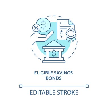 Eligible savings bonds turquoise concept icon. Financial program. Save for college abstract idea thin line illustration. Isolated outline drawing. Editable stroke. Arial, Myriad Pro-Bold fonts used