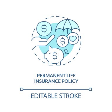 Permanent life insurance policy turquoise concept icon. Way to save for college abstract idea thin line illustration. Isolated outline drawing. Editable stroke. Arial, Myriad Pro-Bold fonts used
