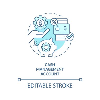 Cash management account turquoise concept icon. Commerce. Type of saving service abstract idea thin line illustration. Isolated outline drawing. Editable stroke. Arial, Myriad Pro-Bold fonts used