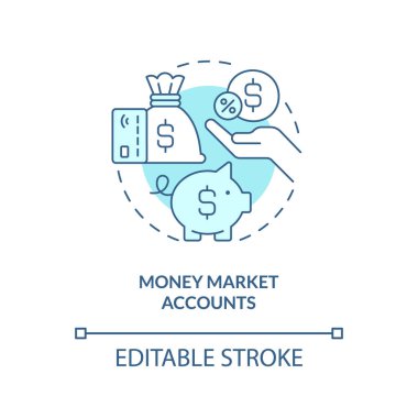 Money market accounts turquoise concept icon. Investment and profit. Saving plan abstract idea thin line illustration. Isolated outline drawing. Editable stroke. Arial, Myriad Pro-Bold fonts used