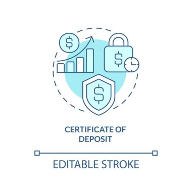 Certificate of deposit turquoise concept icon. Financial safety. Saving account abstract idea thin line illustration. Isolated outline drawing. Editable stroke. Arial, Myriad Pro-Bold fonts used