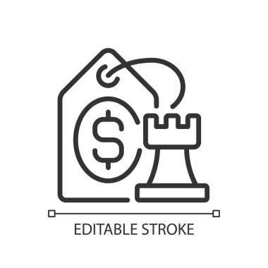 Pricing strategy pixel perfect linear icon. Choosing best price for product. Maximizing profits. Thin line illustration. Contour symbol. Vector outline drawing. Editable stroke. Arial font used