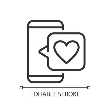 Feedback on social media pixel perfect linear icon. Positive reaction to product. Responding to post. Thin line illustration. Contour symbol. Vector outline drawing. Editable stroke. Arial font used