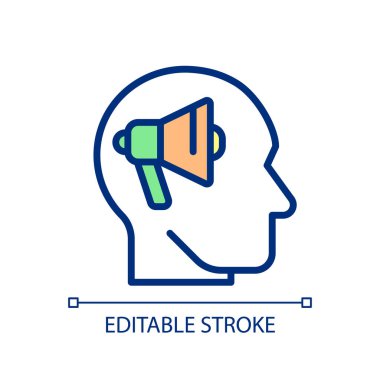 Neuromarketing pixel perfect RGB color icon. Consumer neuroscience. Purchasing behavior research. Isolated vector illustration. Simple filled line drawing. Editable stroke. Arial font used