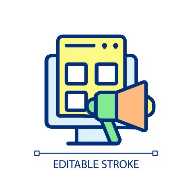 Digital marketing pixel perfect RGB color icon. Promoting products online. Digital communication. Isolated vector illustration. Simple filled line drawing. Editable stroke. Arial font used