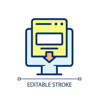 Landing page pixel perfect RGB color icon. Advertising campaign. Digital marketing. Improving SEO. Isolated vector illustration. Simple filled line drawing. Editable stroke. Arial font used