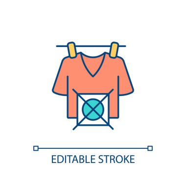 Do not tumble dry RGB color icon. Tshirt and laundry symbol. Careful clothes washing. Household chore. Isolated vector illustration. Simple filled line drawing. Editable stroke. Arial font used