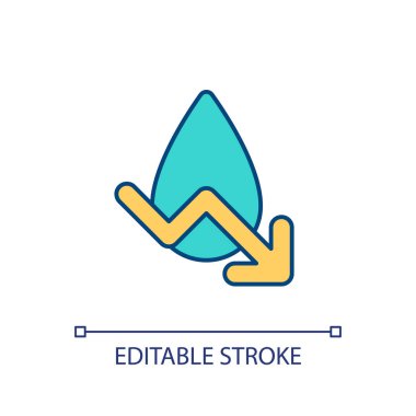 Cut down consumption of water RGB color icon. Efficient water usage. Reduce usage at home. Isolated vector illustration. Simple filled line drawing. Editable stroke. Arial font used