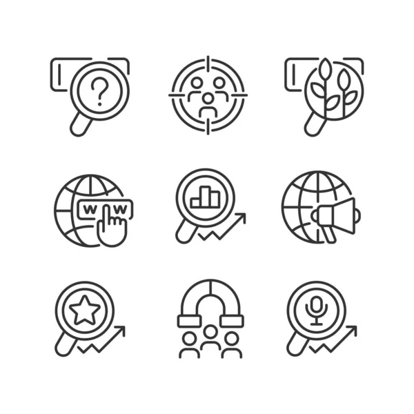 Target Market Analysis Pixel Perfect Linear Icons Set Customers Attracting — Vector de stock