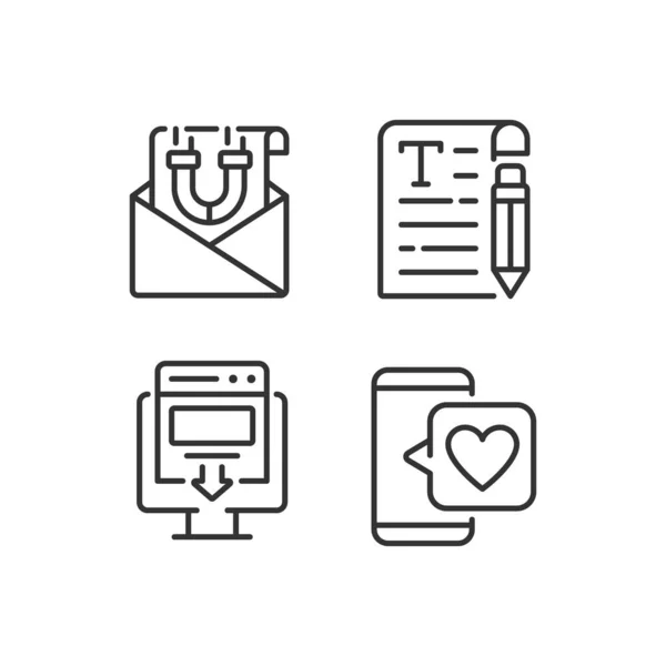 Create Content Attract Customers Pixel Perfect Linear Icons Set Email — Vettoriale Stock