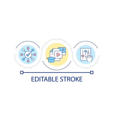 Virtual learning environment loop concept icon. Using multimedia tools for education abstract idea thin line illustration. Process control. Isolated outline drawing. Editable stroke. Arial font used