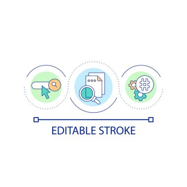 Search engine optimization loop concept icon. Web content abstract idea thin line illustration. SEO keywords. Internet marketing. Isolated outline drawing. Editable stroke. Arial font used