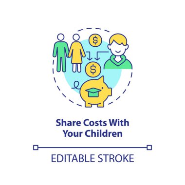 Share costs with your children concept icon. Tip for saving for college abstract idea thin line illustration. Isolated outline drawing. Editable stroke. Arial, Myriad Pro-Bold fonts used