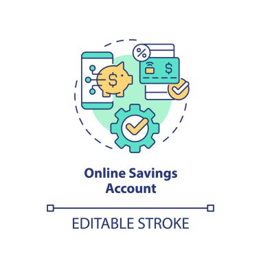 Online savings account concept icon. Digital service. Virtual banking service abstract idea thin line illustration. Isolated outline drawing. Editable stroke. Arial, Myriad Pro-Bold fonts used