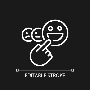 Positive feedback pixel perfect white linear icon for dark theme. Good review. Improve brand reputation. Thin line illustration. Isolated symbol for night mode. Editable stroke. Arial font used