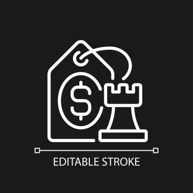 Pricing strategy pixel perfect white linear icon for dark theme. Choosing best price for product. Thin line illustration. Isolated symbol for night mode. Editable stroke. Arial font used