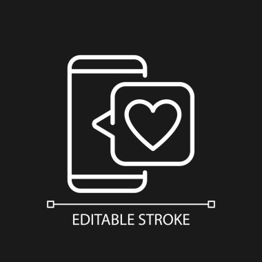 Feedback on social media pixel perfect white linear icon for dark theme. Positive reaction to product. Thin line illustration. Isolated symbol for night mode. Editable stroke. Arial font used