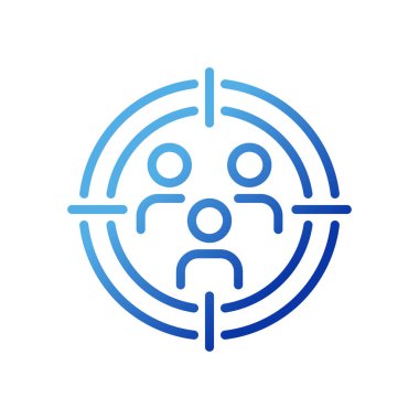 Target audience pixel perfect gradient linear vector icon. Customer research. Consumer segmentation. Dividing people. Thin line color symbol. Modern style pictogram. Vector isolated outline drawing