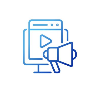 Video marketing pixel perfect gradient linear vector icon. Reach customers with multimedia content. Online advertising. Thin line color symbol. Modern style pictogram. Vector isolated outline drawing
