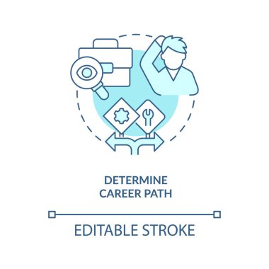 Determine career path turquoise concept icon. Steps to become software engineer abstract idea thin line illustration. Isolated outline drawing. Editable stroke. Arial, Myriad Pro-Bold fonts used