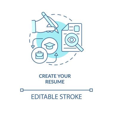 Create your resume turquoise concept icon. Search for job. Become software engineer abstract idea thin line illustration. Isolated outline drawing. Editable stroke. Arial, Myriad Pro-Bold fonts used