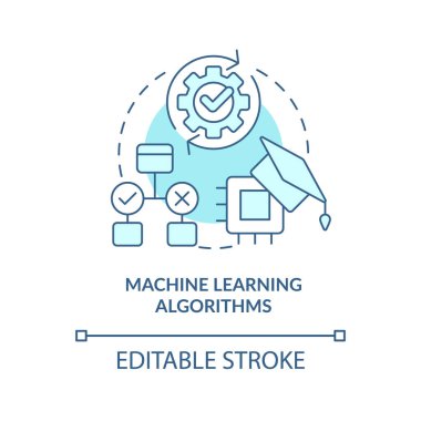 Machine learning algorithms turquoise concept icon. Machine learning engineer skill abstract idea thin line illustration. Isolated outline drawing. Editable stroke. Arial, Myriad Pro-Bold fonts used