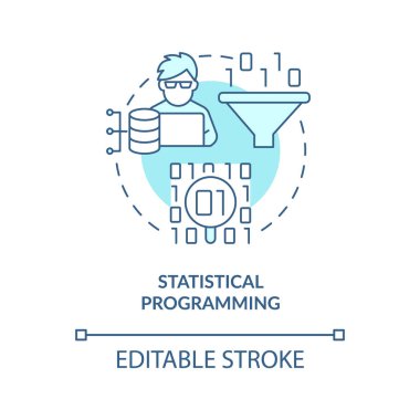 Statistical programming turquoise concept icon. Advanced analysis. Data analyst skill abstract idea thin line illustration. Isolated outline drawing. Editable stroke. Arial, Myriad Pro-Bold fonts used
