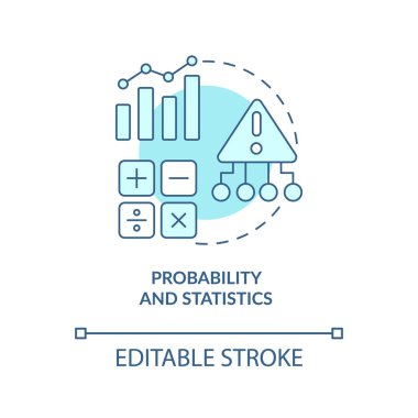 Probability and statistics turquoise concept icon. Data analyst skill abstract idea thin line illustration. Isolated outline drawing. Editable stroke. Arial, Myriad Pro-Bold fonts used