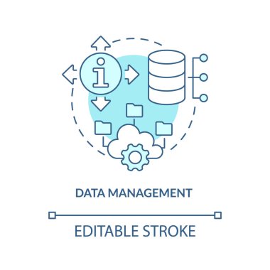 Data management turquoise concept icon. Collect and storing. Data analyst skill abstract idea thin line illustration. Isolated outline drawing. Editable stroke. Arial, Myriad Pro-Bold fonts used