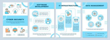 Popular IT branches brochure template. Computer science. Leaflet design with linear icons. Editable 4 vector layouts for presentation, annual reports. Arial-Black, Myriad Pro-Regular fonts used