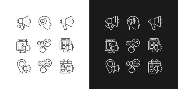 Marketing Channels Pixel Perfect Linear Icons Set Dark Light Mode — стоковый вектор