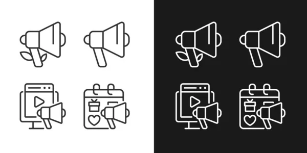 Effective Advertising Strategies Pixel Perfect Linear Icons Set Dark Light — Image vectorielle