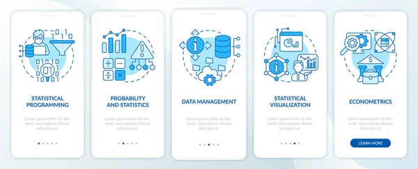 Data Analyst Skills Blue Onboarding Mobile App Screen Profession Walkthrough — Stockový vektor