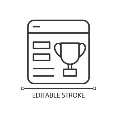 Athletics records in digital form linear icon. Sports scores and games. Kind of website. Statistics. Thin line illustration. Contour symbol. Vector outline drawing. Editable stroke. Arial font used