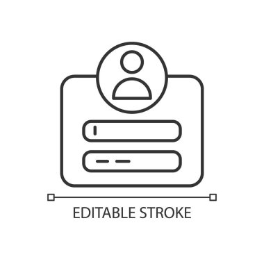 Login page for website linear icon. Providing access to site. Management. Enter login and password. Thin line illustration. Contour symbol. Vector outline drawing. Editable stroke. Arial font used