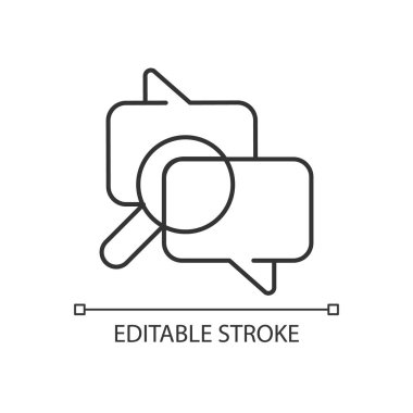 User comments moderation linear icon. Commenting platform control. Managing digital community. Thin line illustration. Contour symbol. Vector outline drawing. Editable stroke. Arial font used