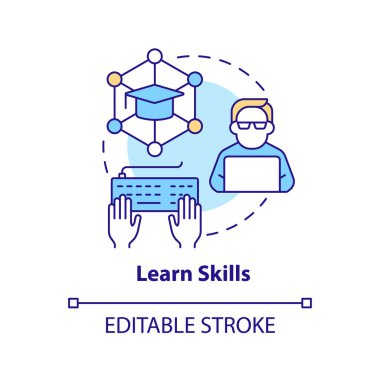 Learn skills concept icon. Bachelor degree. Steps to become software engineer abstract idea thin line illustration. Isolated outline drawing. Editable stroke. Arial, Myriad Pro-Bold fonts used