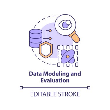 Data modeling and evaluation concept icon. Machine learning engineer skill abstract idea thin line illustration. Isolated outline drawing. Editable stroke. Arial, Myriad Pro-Bold fonts used