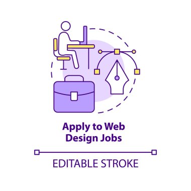 Apply to web design jobs concept icon. Search for job. Becoming web designer abstract idea thin line illustration. Isolated outline drawing. Editable stroke. Arial, Myriad Pro-Bold fonts used