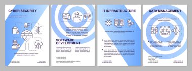 Popular IT branches blue gradient brochure template. Computer science. Leaflet design with linear icons. 4 vector layouts for presentation, annual reports. Arial-Black, Myriad Pro-Regular fonts used