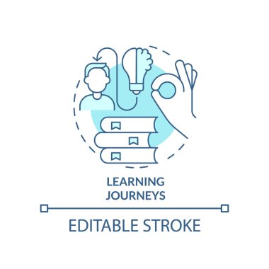 Learning journeys turquoise concept icon. Method for learning experience abstract idea thin line illustration. Isolated outline drawing. Editable stroke. Arial, Myriad Pro-Bold fonts used