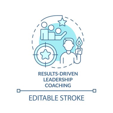 Results-driven leadership coaching turquoise concept icon. Business training service abstract idea thin line illustration. Isolated outline drawing. Editable stroke. Arial, Myriad Pro-Bold fonts used