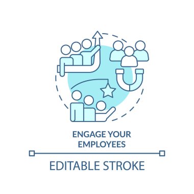 Engage your employees turquoise concept icon. Business coaching courses benefit abstract idea thin line illustration. Isolated outline drawing. Editable stroke. Arial, Myriad Pro-Bold fonts used