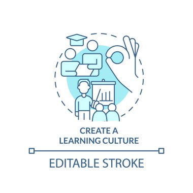 Create learning culture turquoise concept icon. Business coaching certification abstract idea thin line illustration. Isolated outline drawing. Editable stroke. Arial, Myriad Pro-Bold fonts used