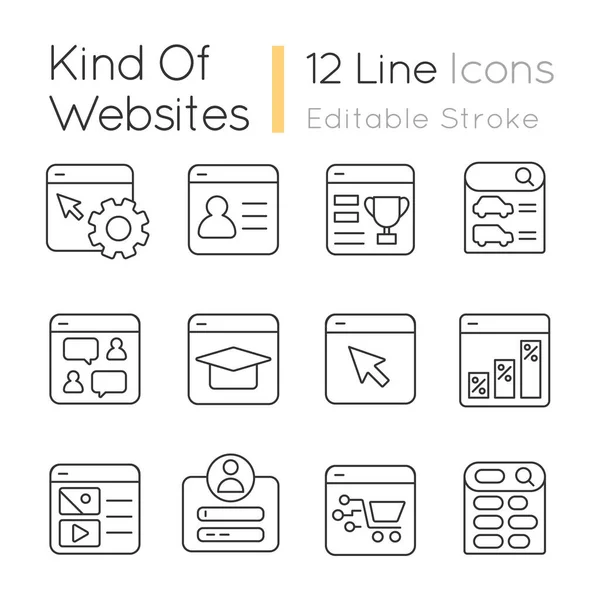 Kind Websites Linear Icons Set Content Management System Ecommerce Elearning — Vetor de Stock