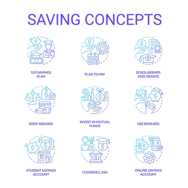 Saving Education Blue Gradient Concept Icons Set Student Financial Funds — Stockový vektor