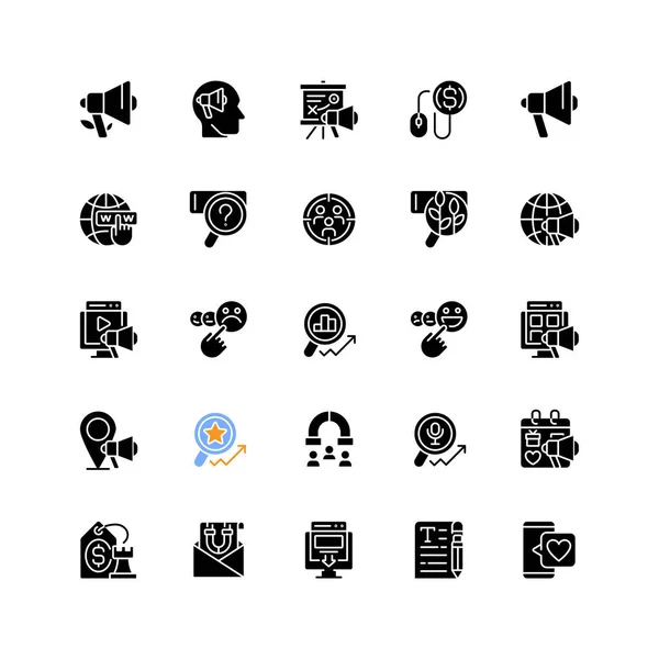 Feedback Marketing Black Glyph Icons Set White Space Online Promotion — Image vectorielle