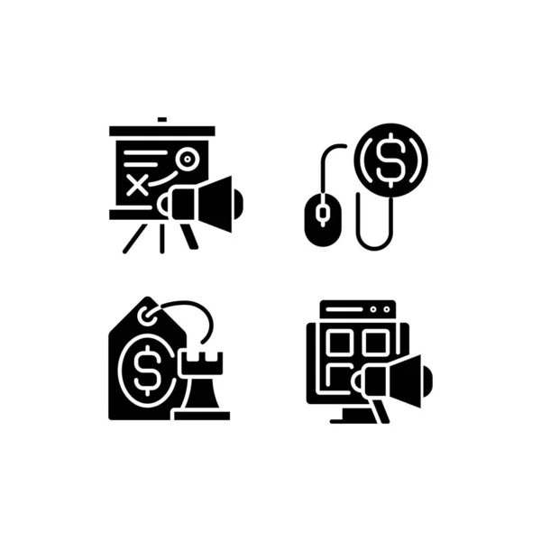 Internet Marketing Strategies Black Glyph Icons Set White Space Pay — Stok Vektör