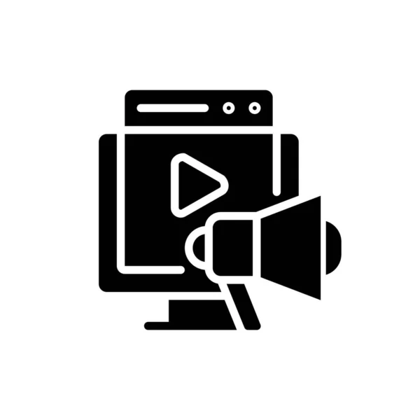 Video Marketing Black Glyph Icon Reach Customers Multimedia Content Brand —  Vetores de Stock